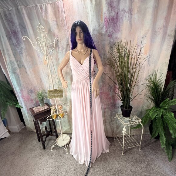 📌Blushing Pink Beaded Straps Pleated Chiffon A-Line Bridesmaid - Prom Dress - Picture 7 of 15